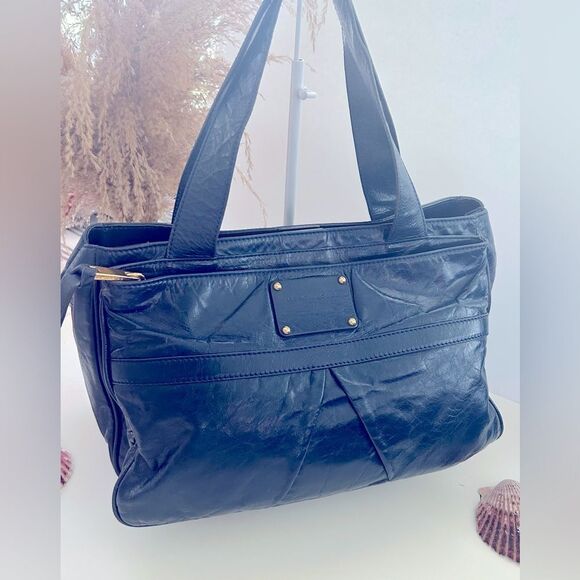 Marc Jacobs Midnight Blue Leather Tote Chic Everyday Carryall - Picture 8 of 11